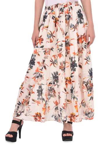Tie Front Floral Flared Skirt