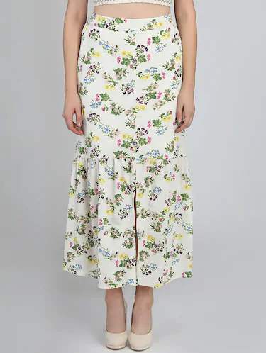 Gathered Hem Floral A-Line Skirt